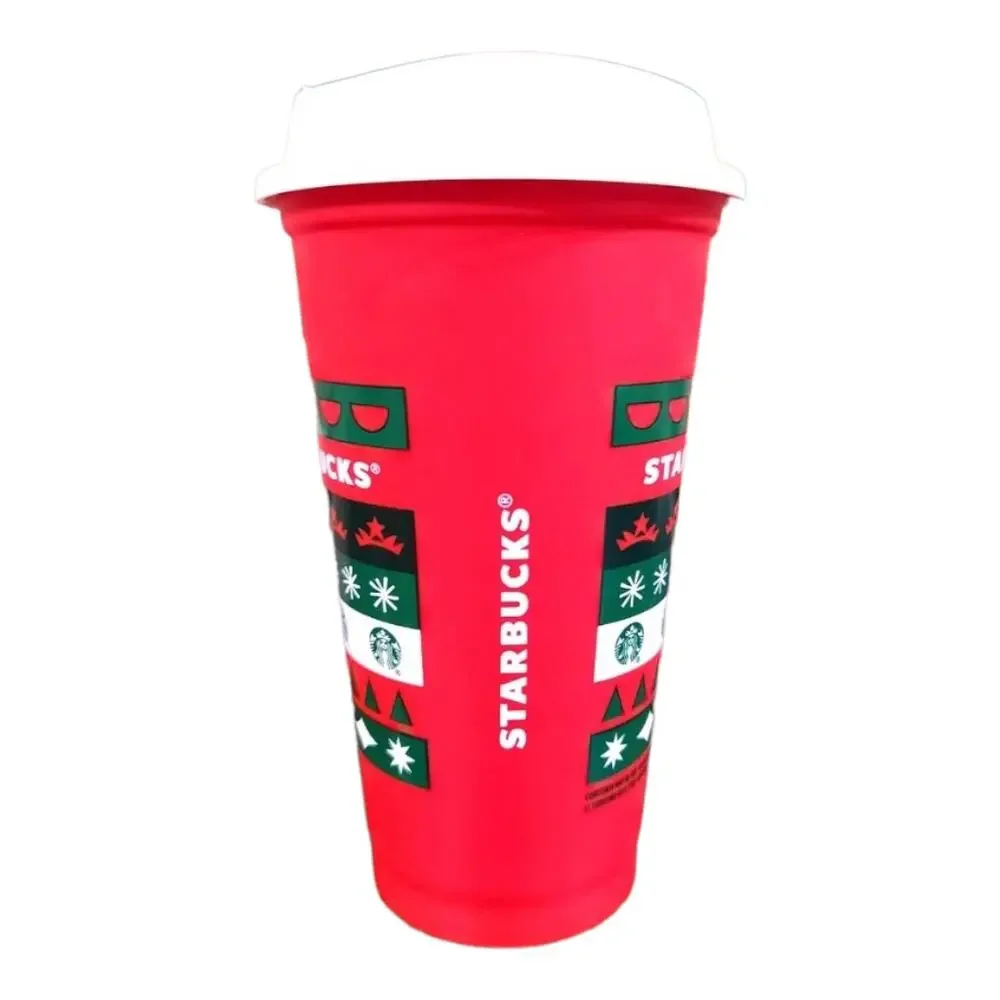 Starbucks 2013 Reusable 16 oz Christmas Holiday Plastic Coffee Cup with Lid